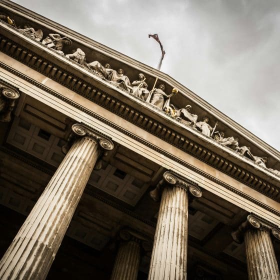 The outside columns of a courthouse